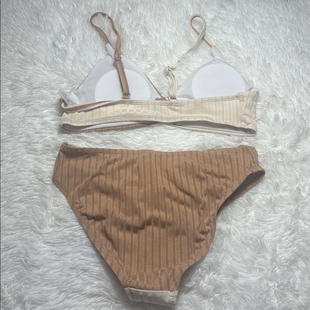 NWOT From Amazon Youth 10-11 Size Ribbed 2 Piece Cream And Light Tan Swim Set - Picture 5 of 13